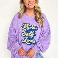 Lavender / S More Self Love Oversized Graphic Embroidered Pullover - kitchencabinetmagic