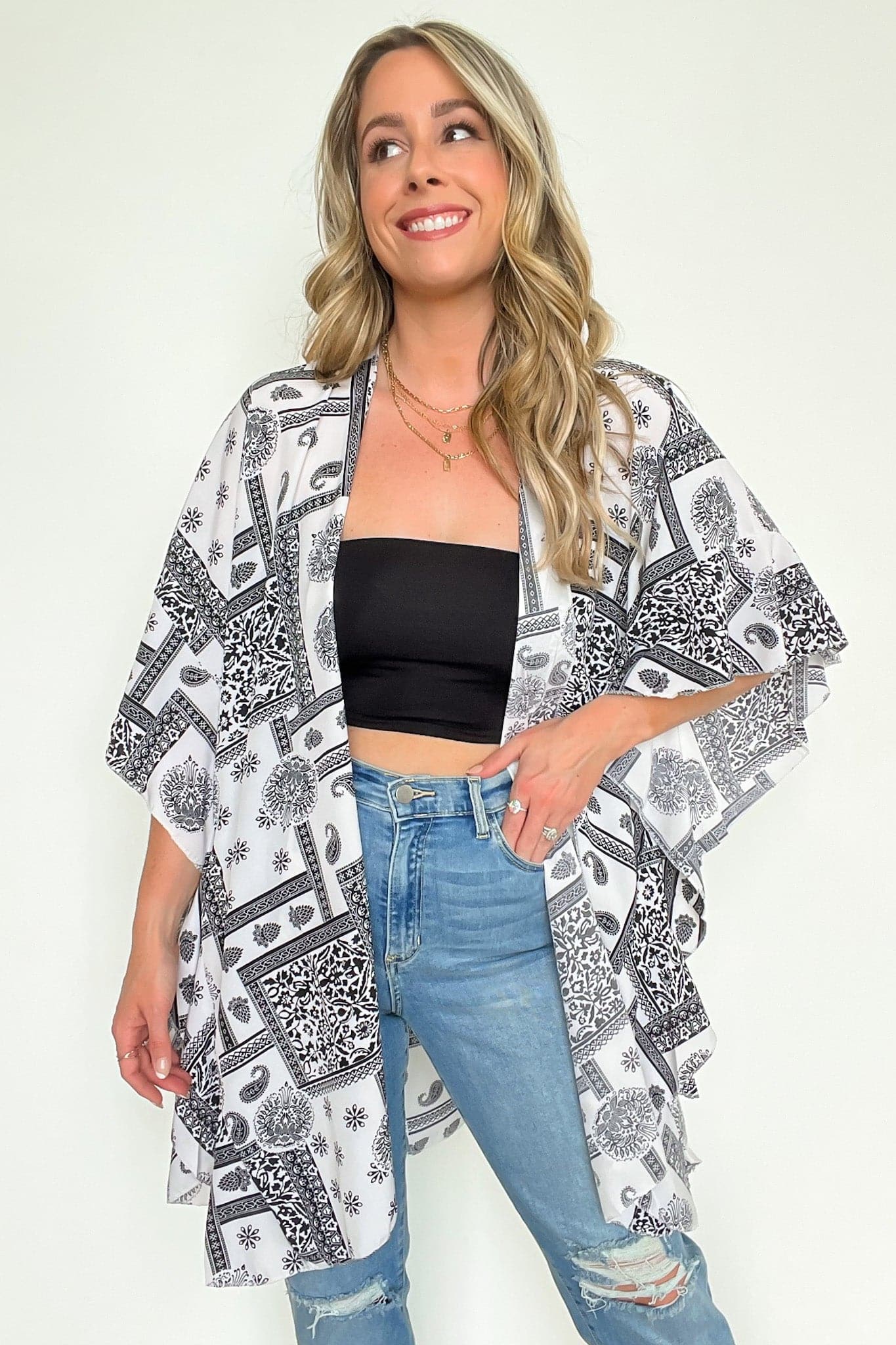 OS / White Paint Your Dreams Paisley Ruffle Kimono - BACK IN STOCK - kitchencabinetmagic