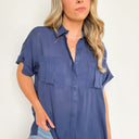  Pierson Short Sleeve Button Down Pocket Top - kitchencabinetmagic