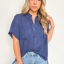  Pierson Short Sleeve Button Down Pocket Top - kitchencabinetmagic