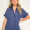  Pierson Short Sleeve Button Down Pocket Top - kitchencabinetmagic