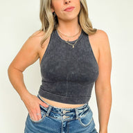 Black / SM Rivera Washed Ribbed High Neck Cropped Tank Top - BACK IN STOCK - kitchencabinetmagic