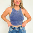 Light Navy / SM Rivera Washed Ribbed High Neck Cropped Tank Top - BACK IN STOCK - kitchencabinetmagic