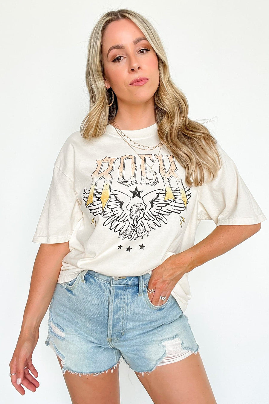  Rock Eagle Vintage Oversized Graphic Tee - kitchencabinetmagic