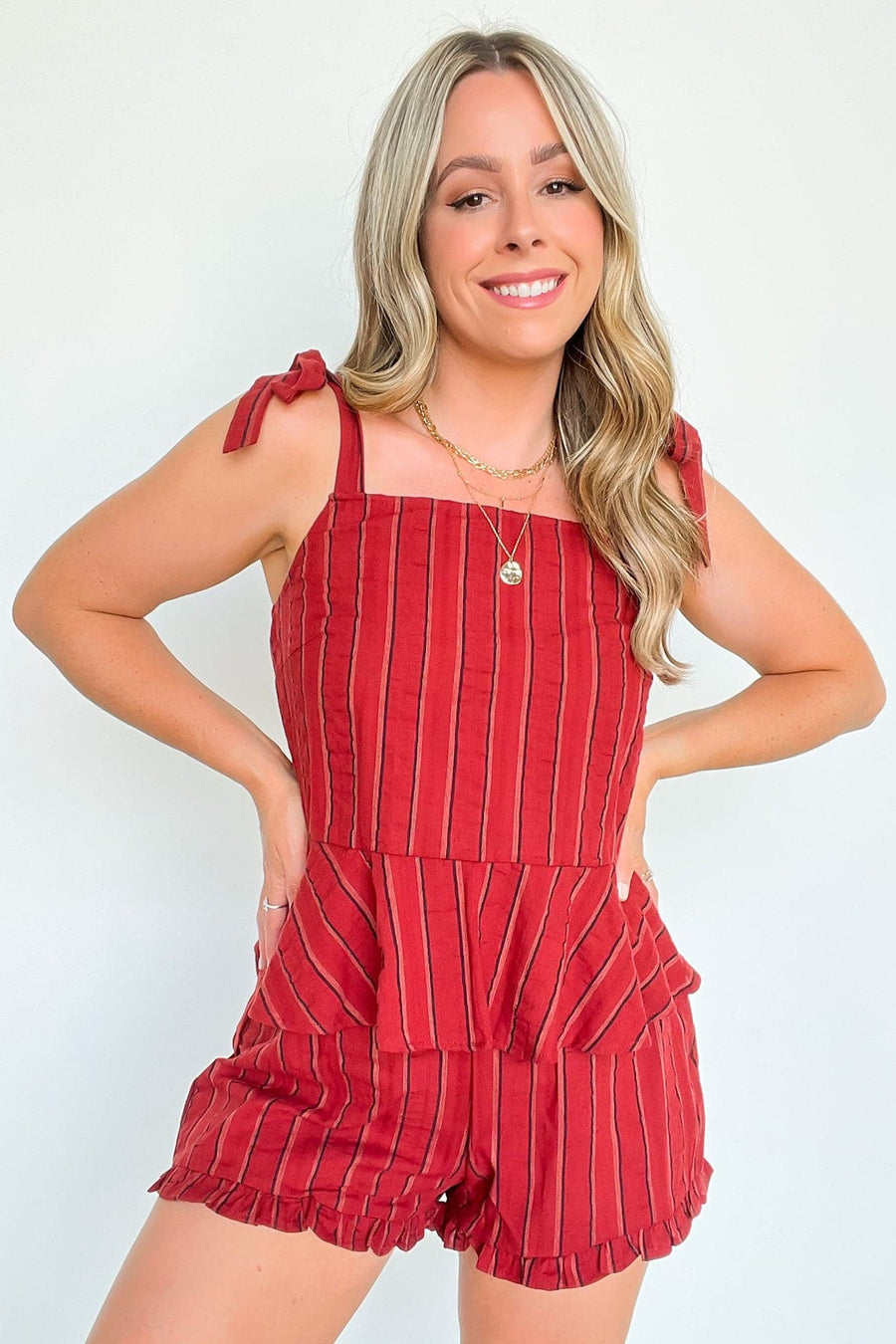  Sail West Tie Strap Peplum Striped Tank Top - kitchencabinetmagic