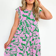 S / Pink Signs of Summer Tropical Print Babydoll Dress - kitchencabinetmagic