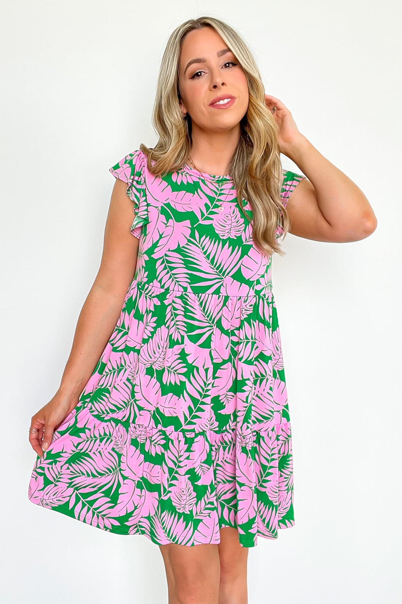 S / Pink Signs of Summer Tropical Print Babydoll Dress - kitchencabinetmagic