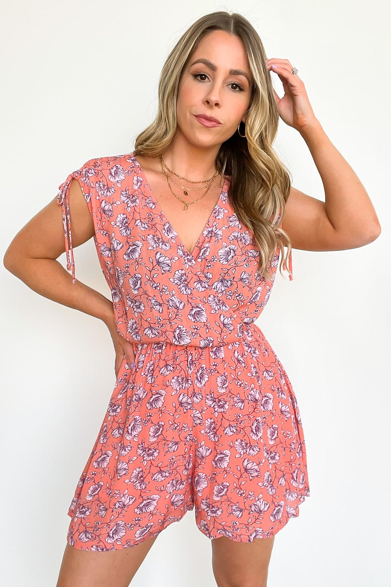  Sunshine Everywhere Floral Print Ruched Romper - BACK IN STOCK - kitchencabinetmagic
