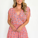 Coral Multi / S Sunshine Everywhere Floral Print Ruched Romper - BACK IN STOCK - kitchencabinetmagic