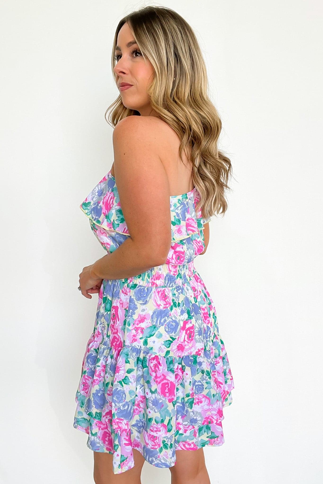  Sweet Radiance Floral Print One Shoulder Flounce Dress - BACK IN STOCK - kitchencabinetmagic