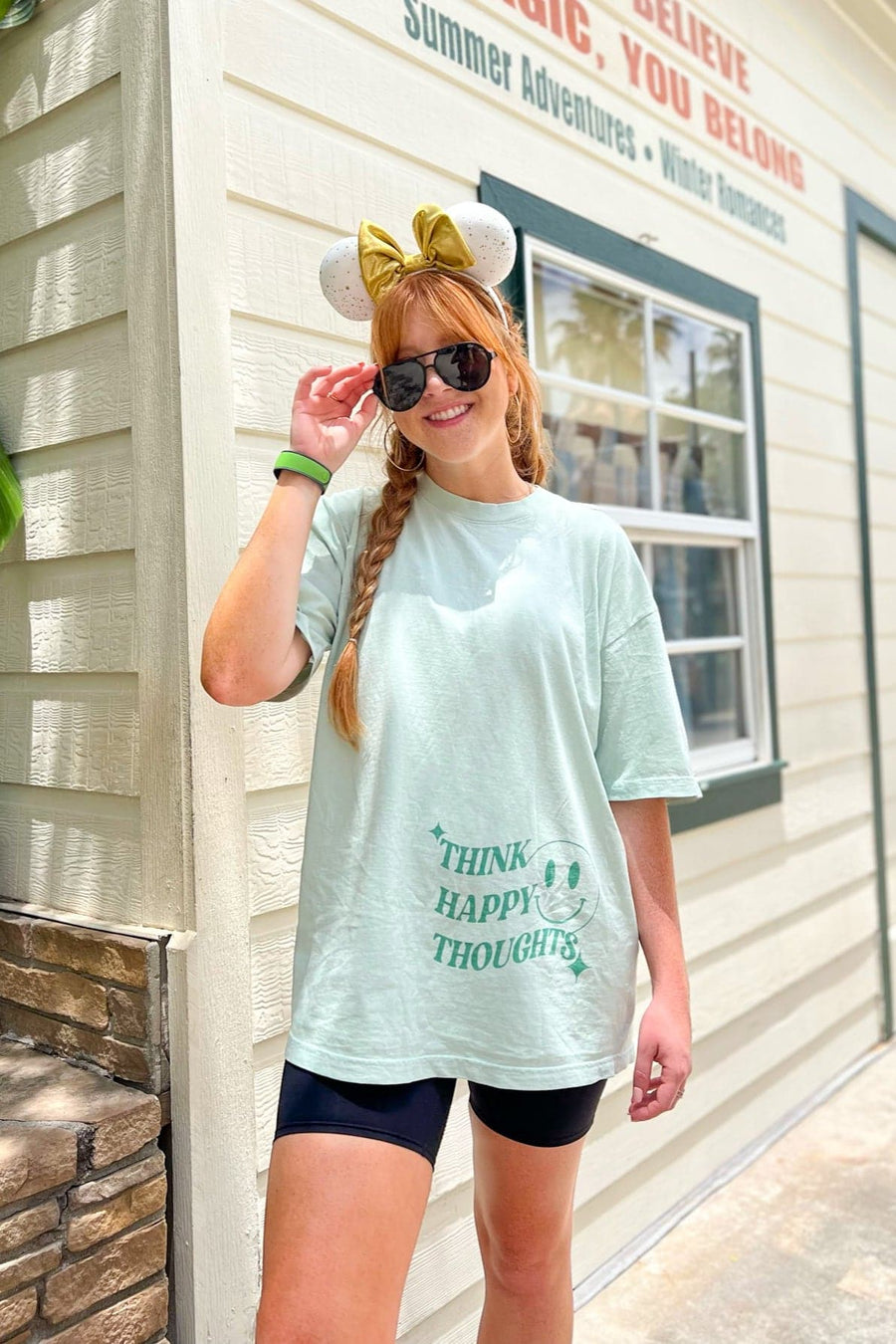  Think Happy Thoughts Oversized Graphic Tee - kitchencabinetmagic