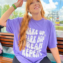 Violet / SM Wake Up. Park Hop. Dream. Repeat Retro Graphic Tee - kitchencabinetmagic