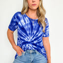 Bright Blue / S Breezy Street Spiral Dye Short Sleeve Top - kitchencabinetmagic