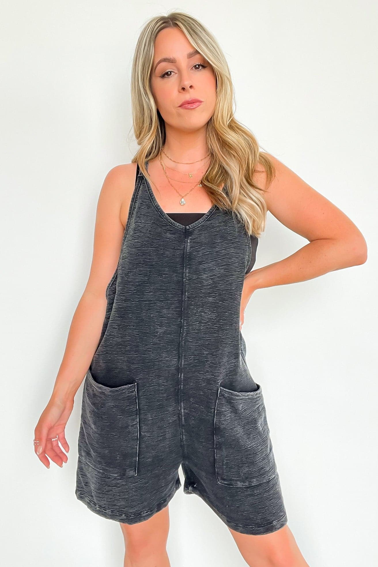 S / Black Laena Mineral Wash Lounge Jumper Romper - kitchencabinetmagic