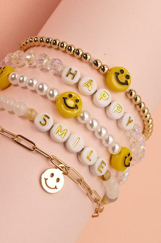  Happy Vibes Smiley Face Beaded Bracelet Stack - kitchencabinetmagic