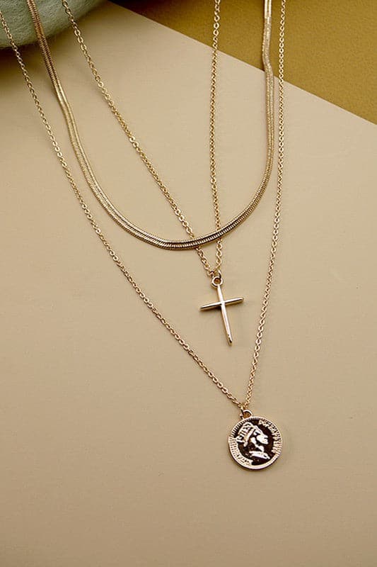  Tomorrow and Always Multi Layered Cross and Coin Layered Necklace - kitchencabinetmagic