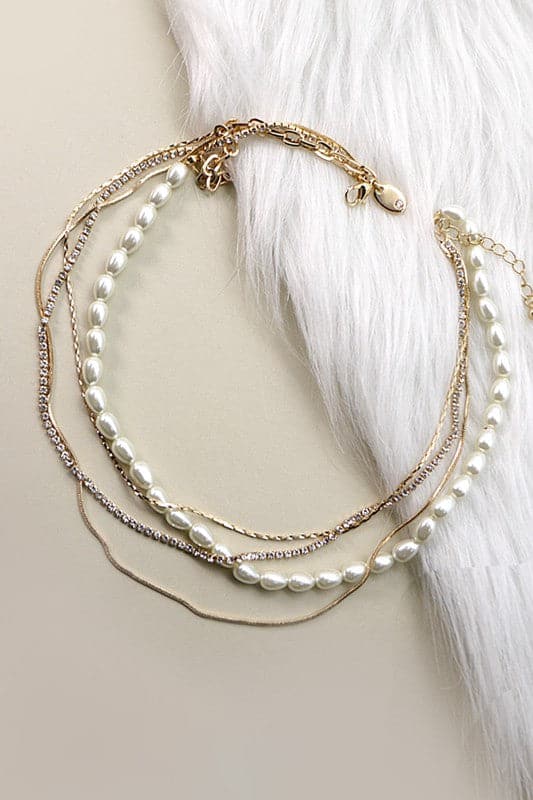  Pretty Flair Rhinestone Pearl Layered Necklace - kitchencabinetmagic