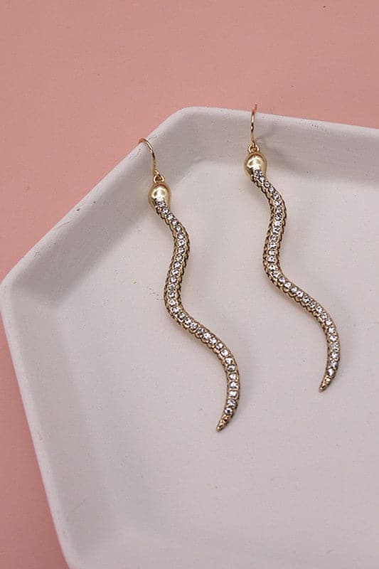  Big Reputation Pave Rhinestone Snake Drop Earrings - kitchencabinetmagic