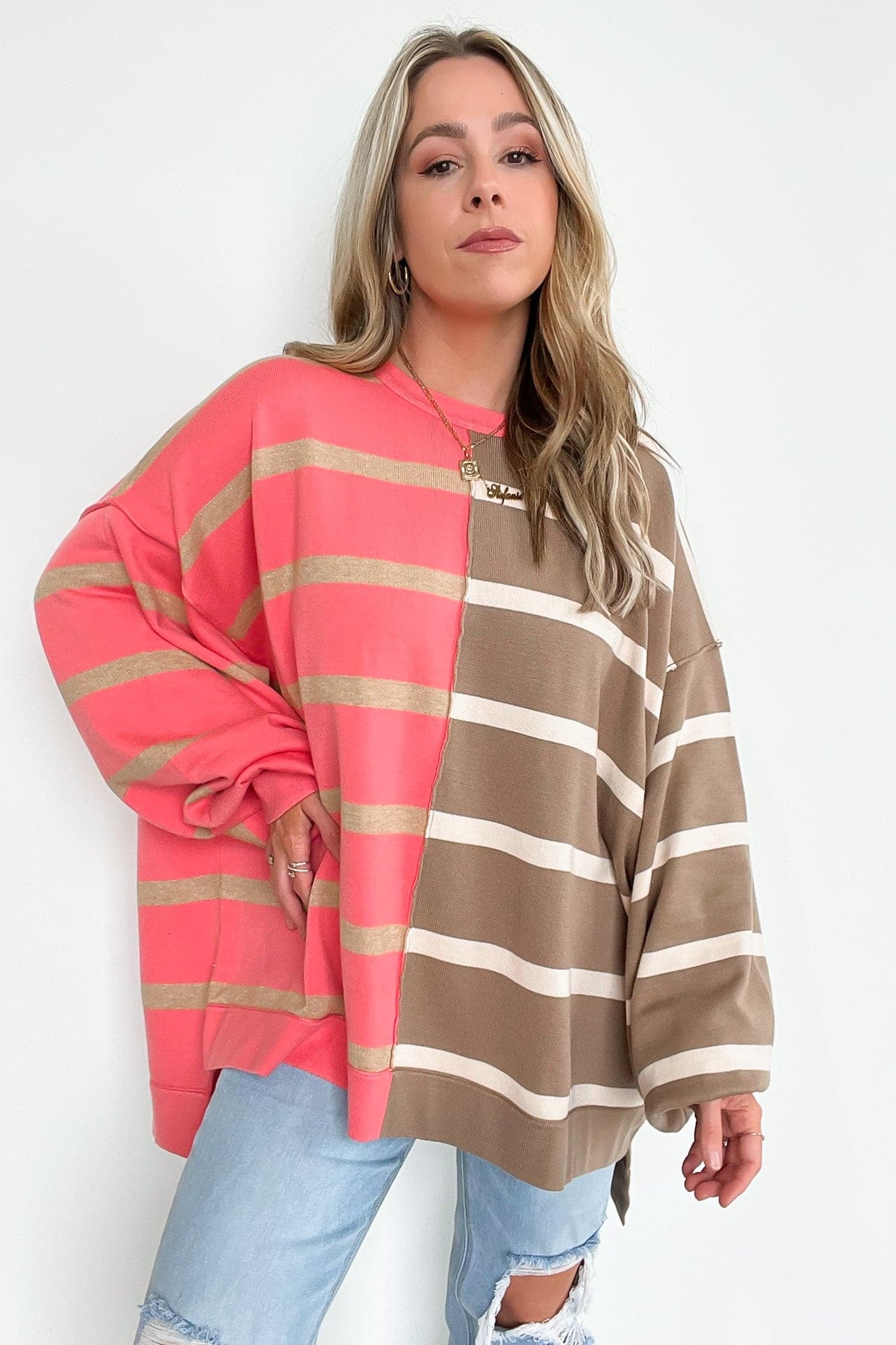 Pink/Taupe / SM Aaliya Color Block Striped Top - BACK IN STOCK - kitchencabinetmagic