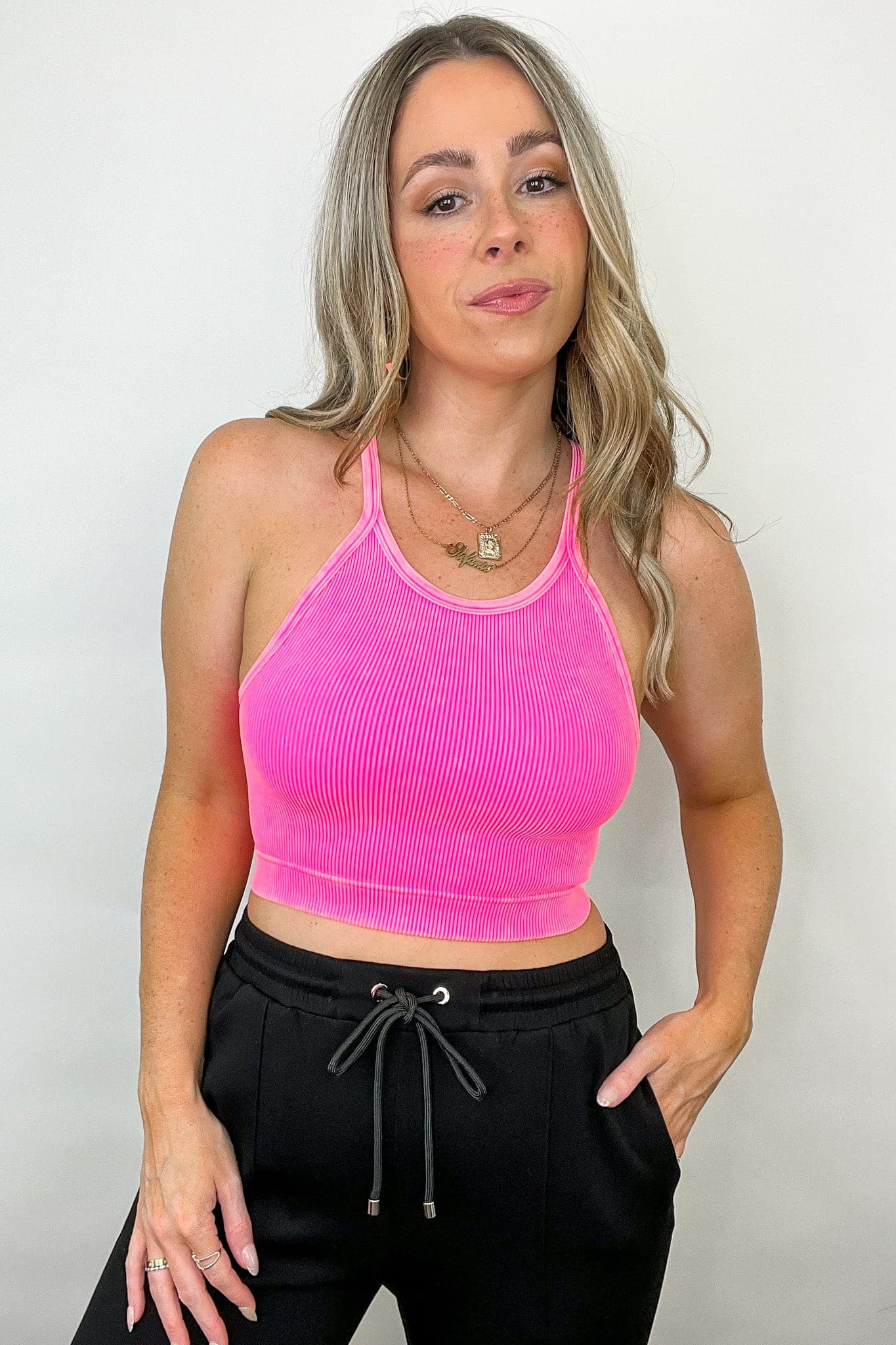 Neon Coral Fuchsia / SM Aimara Washed Ribbed Seamless Cropped Top - BACK IN STOCK - kitchencabinetmagic