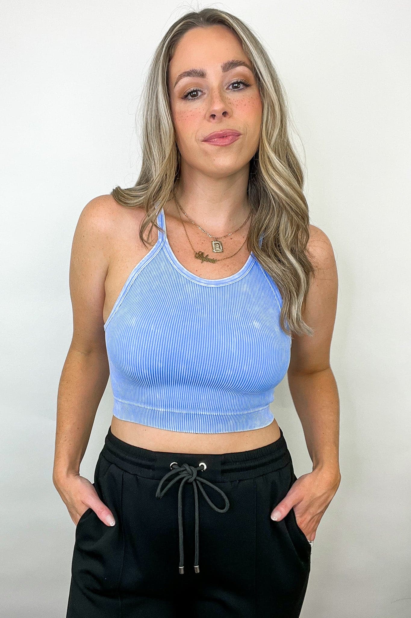 Spring Blue / SM Aimara Washed Ribbed Seamless Cropped Top - BACK IN STOCK - kitchencabinetmagic