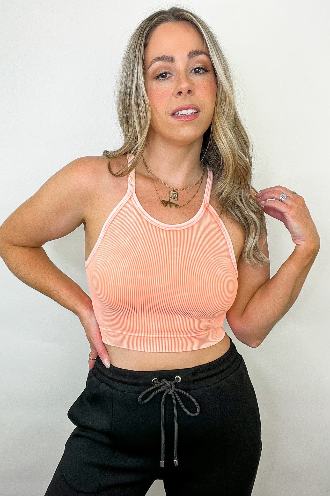 Neon Coral / SM Aimara Washed Ribbed Seamless Cropped Top - BACK IN STOCK - kitchencabinetmagic