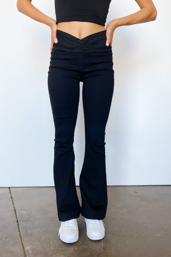  Alaiah Crossover V-Waist Pull On Flare Jeans - angrybureaucrat