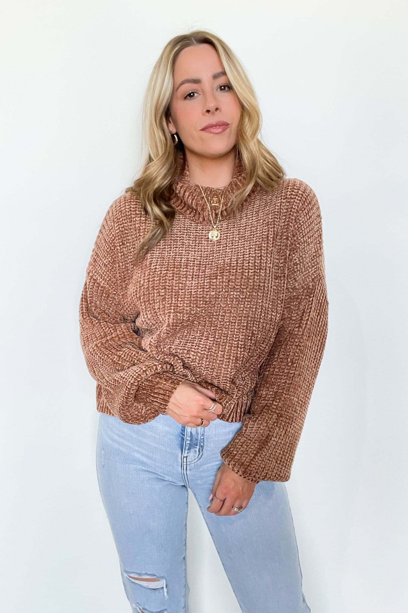 Deep Camel / S Aleisha Chenille Turtleneck Sweater - FINAL SALE - kitchencabinetmagic