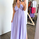 S / Lavender Alexaly Flowy Halter Maxi Dress - kitchencabinetmagic