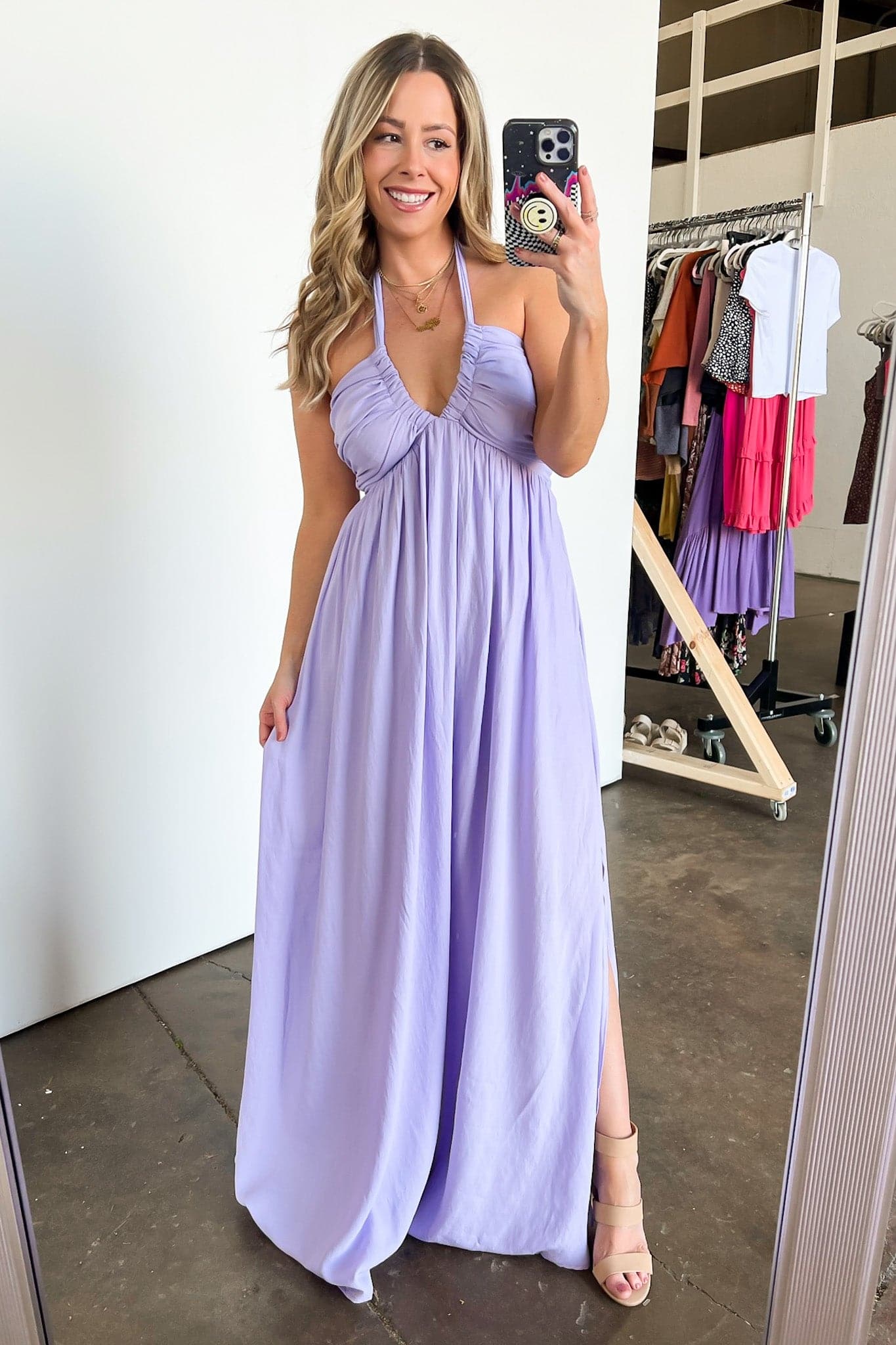 S / Lavender Alexaly Flowy Halter Maxi Dress - kitchencabinetmagic