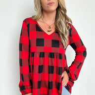  Alizah Buffalo Plaid Babydoll Top | CURVE - FINAL SALE - kitchencabinetmagic