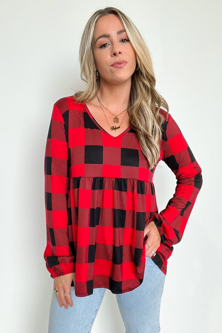  Alizah Buffalo Plaid Babydoll Top | CURVE - FINAL SALE - kitchencabinetmagic