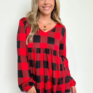  Alizah Buffalo Plaid Babydoll Top | CURVE - FINAL SALE - kitchencabinetmagic