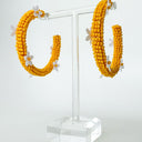 Yellow All About Sunshine Seed Bead Floral Hoop Earrings - kitchencabinetmagic