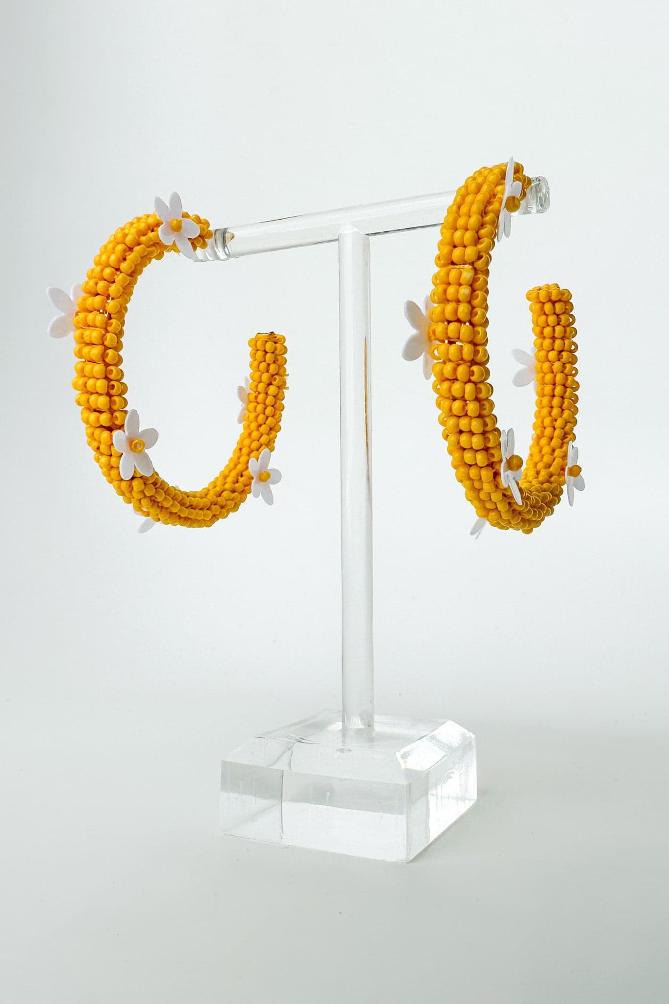 Yellow All About Sunshine Seed Bead Floral Hoop Earrings - kitchencabinetmagic