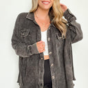 Ash Black / S Allena Acid Wash Waffle Knit Oversized Shacket - kitchencabinetmagic