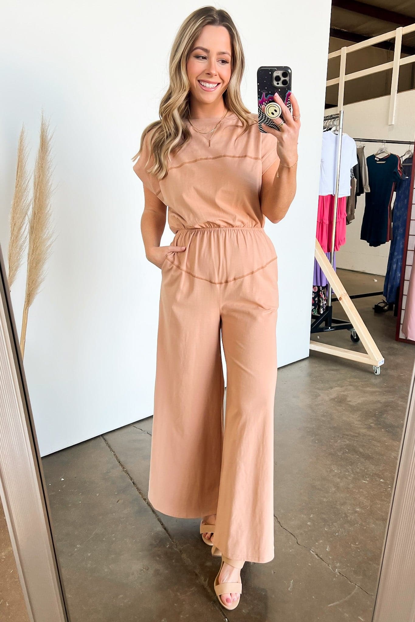 S / Latte Aryan Wide Leg Boatneck Jumpsuit - kitchencabinetmagic