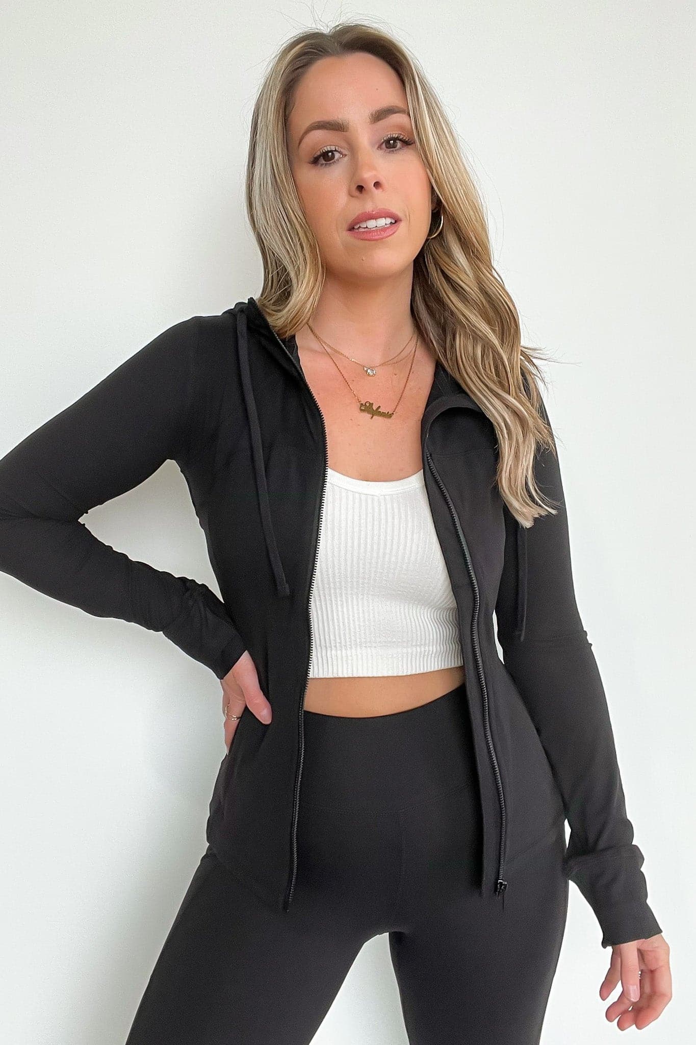  Athenia Zip Front Hooded Athleisure Jacket - kitchencabinetmagic