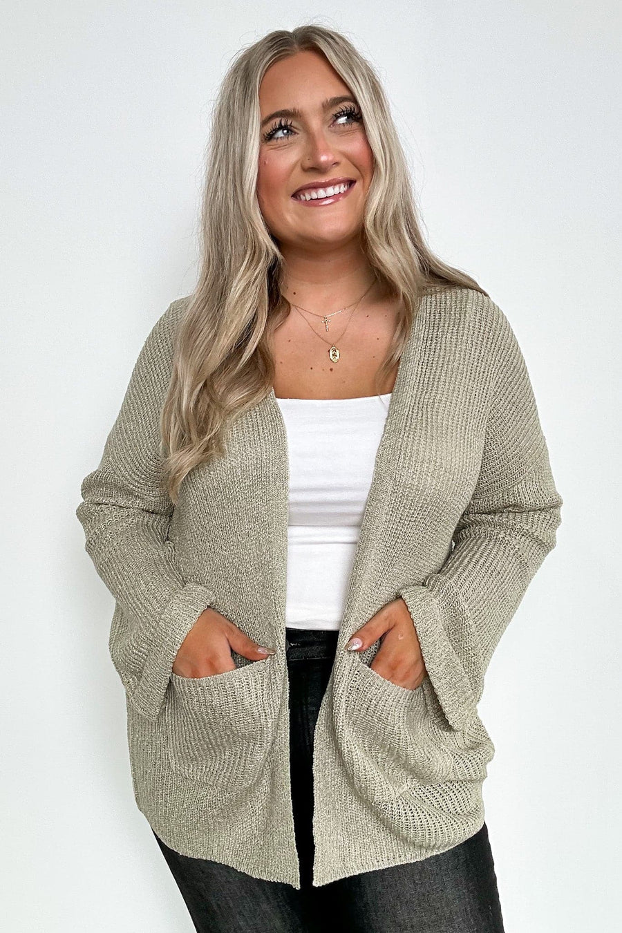 S / Light Olive Azriel Relaxed Fit Pocket Cardigan - kitchencabinetmagic