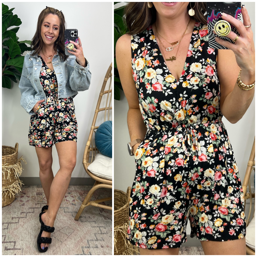  Best Moves Floral V-Neck Romper - kitchencabinetmagic