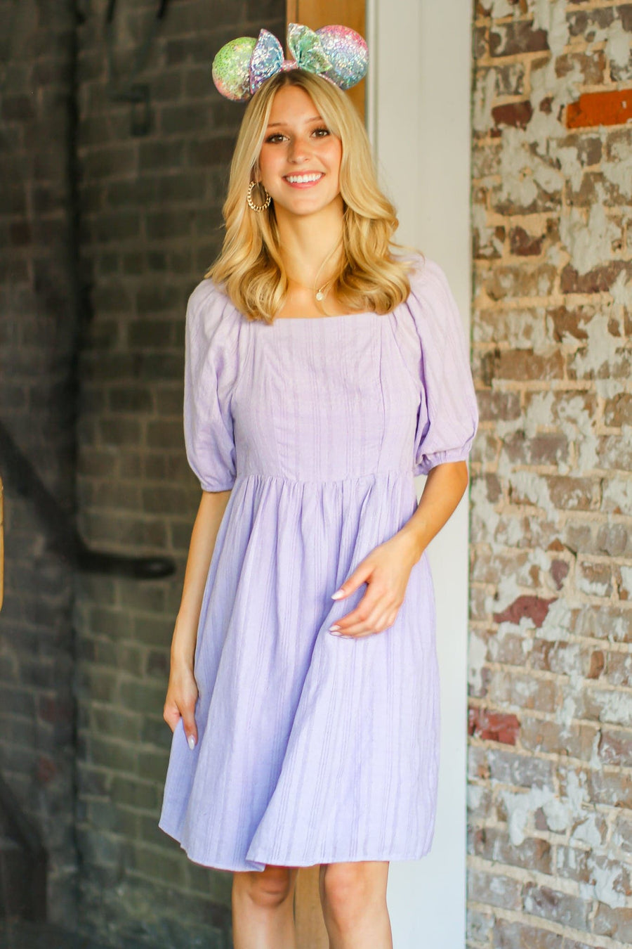 S / Lilac Blissed Out Puff Sleeve Flowy Dress - FINAL SALE - kitchencabinetmagic