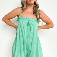 S / Turquoise Blissful Beginnings Tie Strap Ruffle Romper - FINAL SALE - kitchencabinetmagic