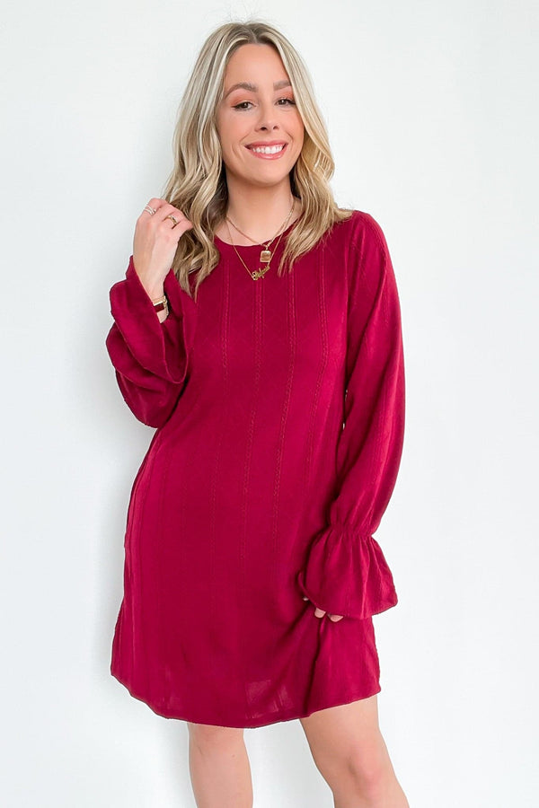 Call Me Cozy Cable Knit Bell Sleeve Dress