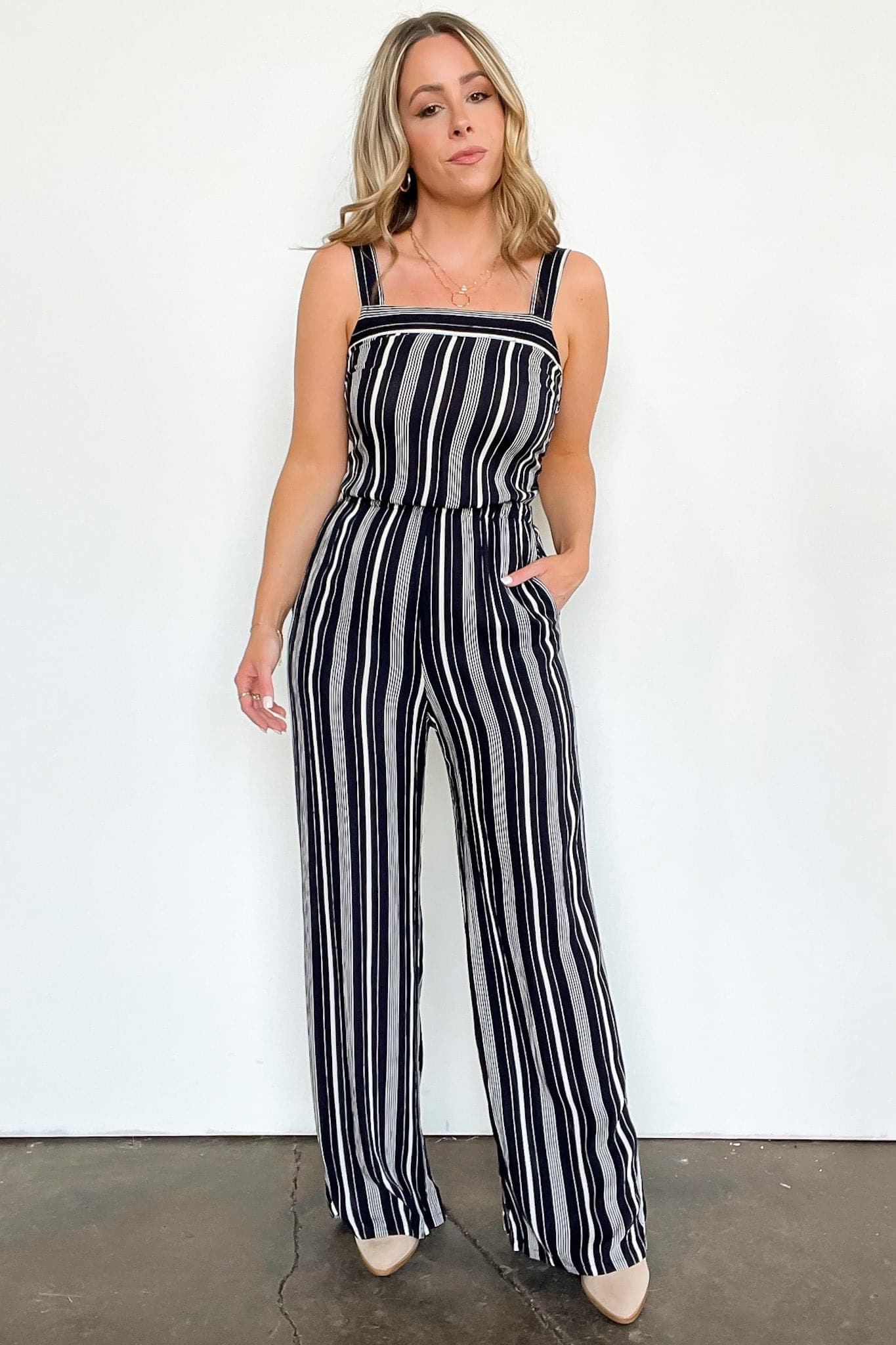  Cambre Striped Tie Back Jumpsuit - FINAL SALE - kitchencabinetmagic