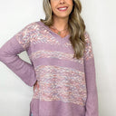 S / Lavender Carmyne Abstract Knit Contrast Hooded Top - FINAL SALE - kitchencabinetmagic