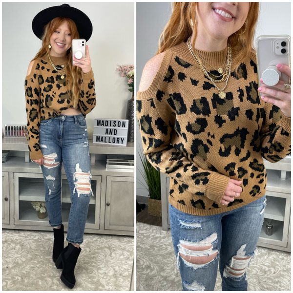  Carry the Tune Cold Shoulder Animal Print Sweater - angrybureaucrat