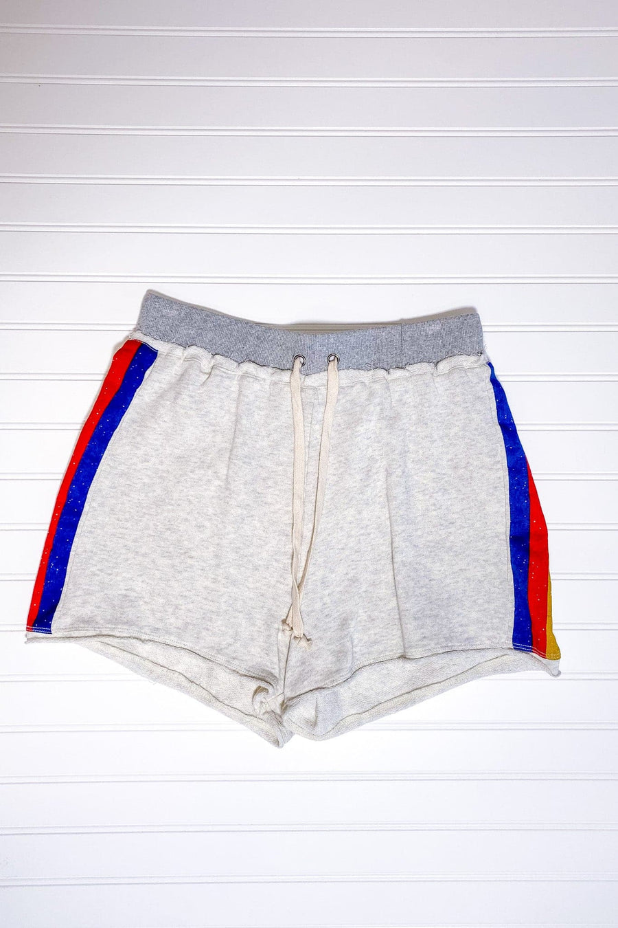 S / Oatmeal Casual Chiller Retro Stripe Drawstring Shorts - FINAL SALE - kitchencabinetmagic