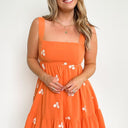 S / Orange Chasing Daisies Embroidered Tiered Dress - FINAL SALE - kitchencabinetmagic