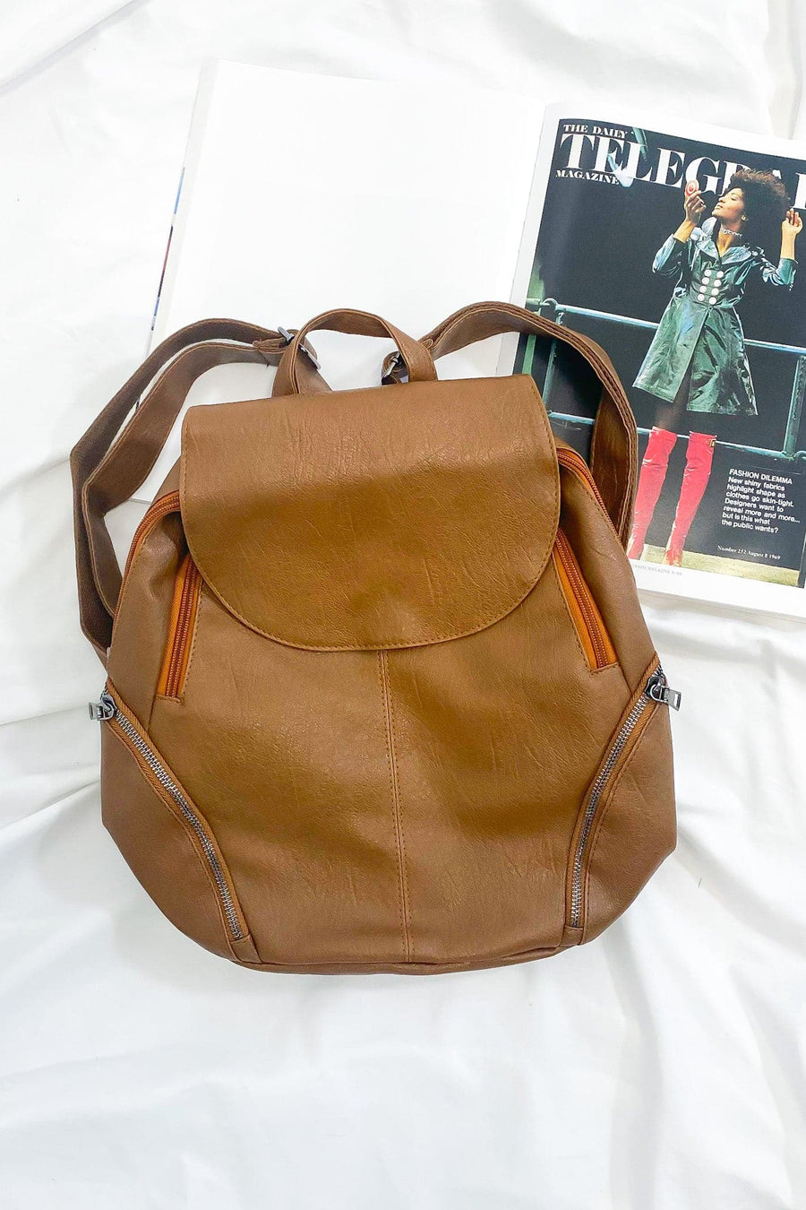 Cognac Class Dismissed Vegan Leather Backpack - kitchencabinetmagic