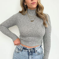 Heather Gray / S Coffee Errands Ribbed Mock Neck Crop Sweater - FINAL SALE - kitchencabinetmagic